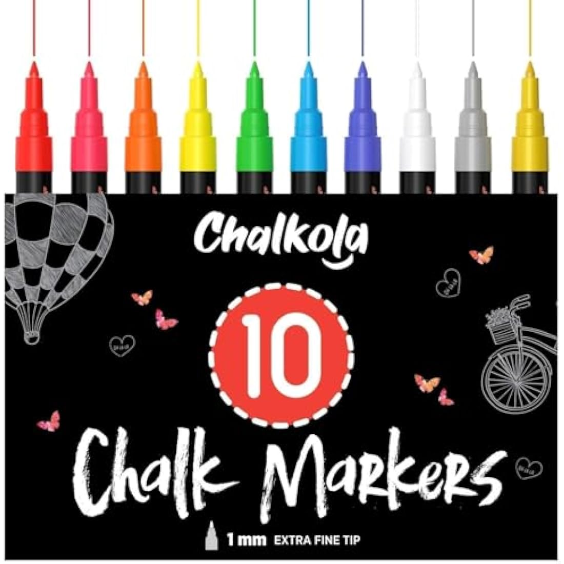 Liquid Chalk Pens (10 Pack) with Gold & Silver - Extra Fine Tip Dry Erase Marker Pens for Blackboard, Windows, Chalkboard Signs, Bistro - 1mm Tip