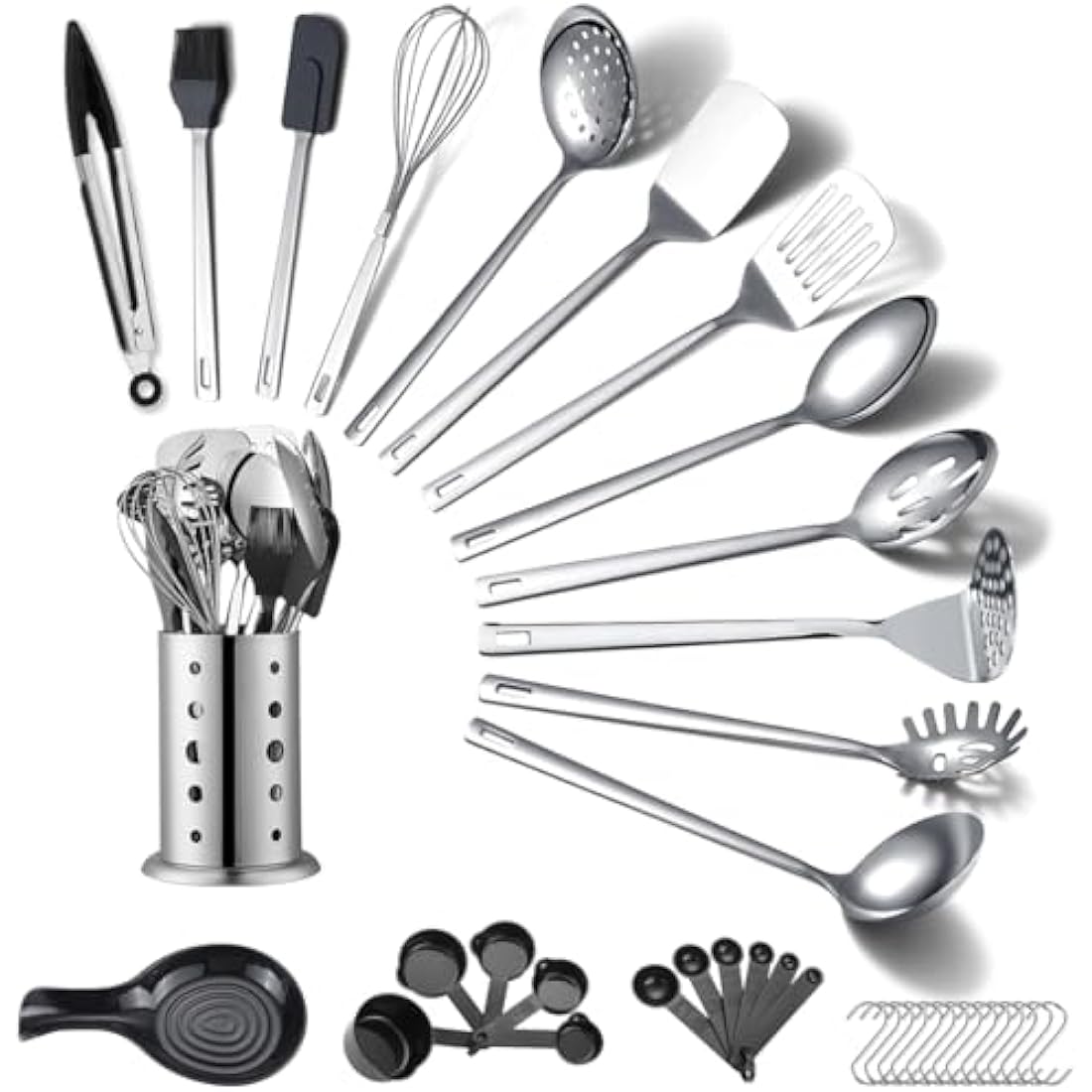 ReaNea Stainless Steel Kitchen Utensils Set 40 Pieces, Cooking Utensil Set with Utensils Holder, Kitchen Gadgets Kitchen Essentials New Home, House, Appartment Must Have, Metal Spatula Set