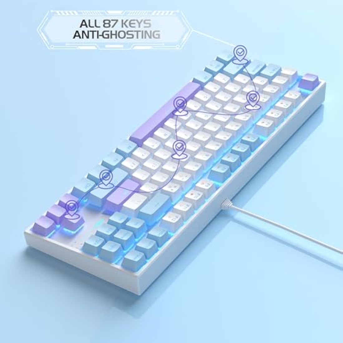 MageGee 75% Mechanical Gaming Keyboard with Red Switch, LED Blue Backlit Keyboard, 87 Keys Compact TKL Wired Computer Keyboard for Windows Laptop PC Gamer - White/Blue