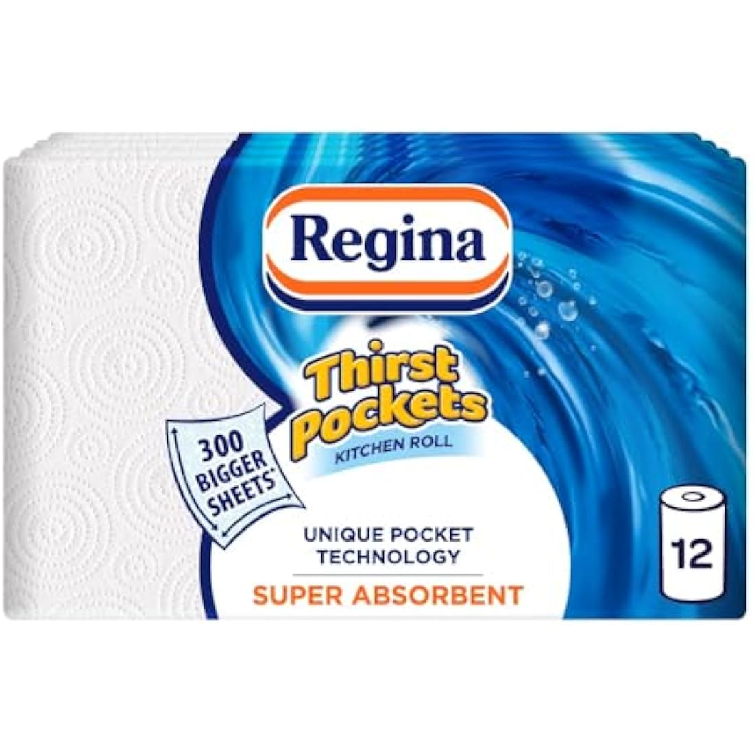 Regina Thirst Pockets Kitchen Roll - 12 Rolls, 1,200 Super Absorbent Sheets, Unique Pocket Technology, Your Ideal Kitchen Companion, FSC certified product