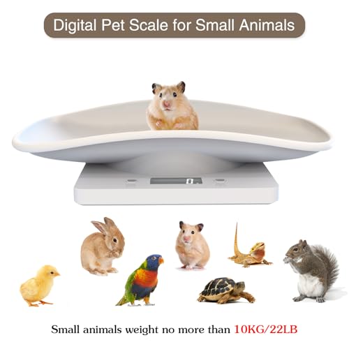 Multi-Function Digital Pet Scale for Small Animals Rabbit Hamsters Parrot,Large LCD Display Electronic Scales Weight Up to 10kg Capacity Pet Weighing Scale With Comfortable Curving Platform
