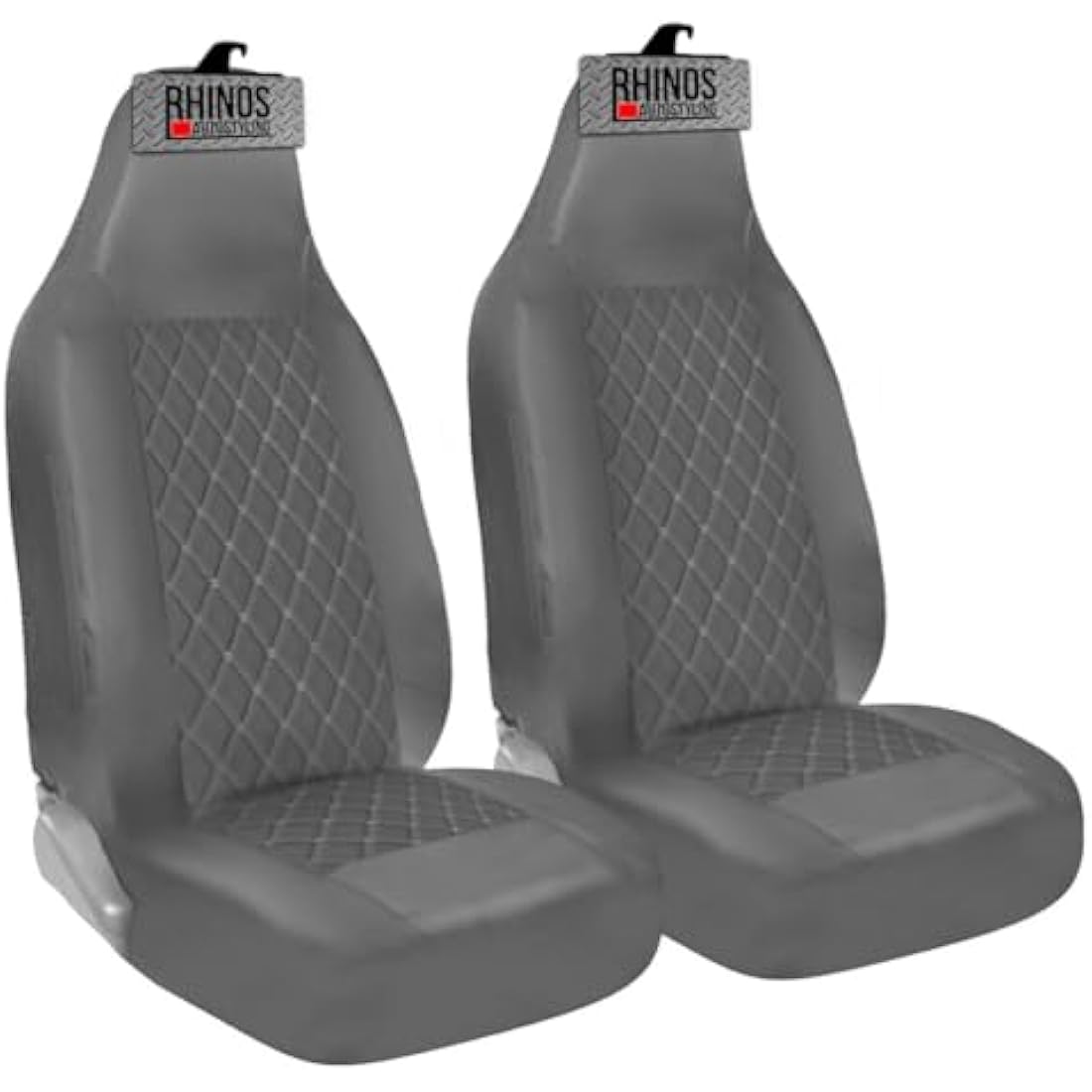 rhinos autostyling FOR VW VOLKSWAGEN CADDY ALL MODELS - Premium Luxury Car Seat Covers - Grey Quilted Diamond Leather - 2 x Fronts