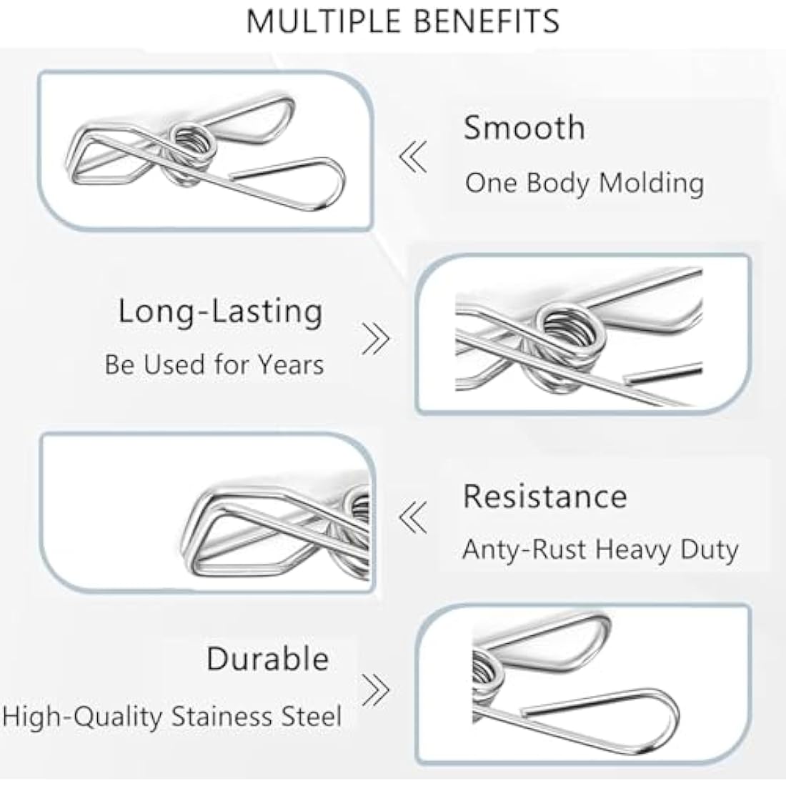 Skroad 48 Pack Clothes Pegs, Stainless Steel Laundry Hanging Clothesline Clips for Clothes, Paper Files, Snacks Seal