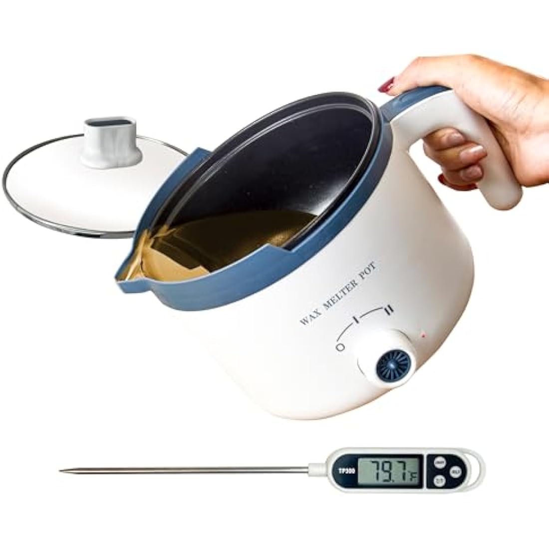 Ksedcon Electric Wax Melting Pot with Thermometer for Adult, Wax Melter for Candle Making with Pour Spout, Candle Heater Pot to Make Your Own Candles(UK Plug)