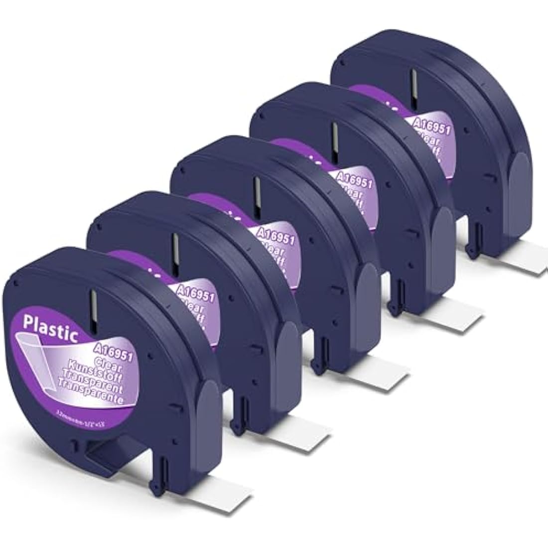 Wonfoucs Compatible with Dymo Label Plastic Tape for Dymo LetraTag Tape 12267 12mm x 4m Black on Transparent, LT-100H LT-100T LT-110T QX50 XR, 5 Pack