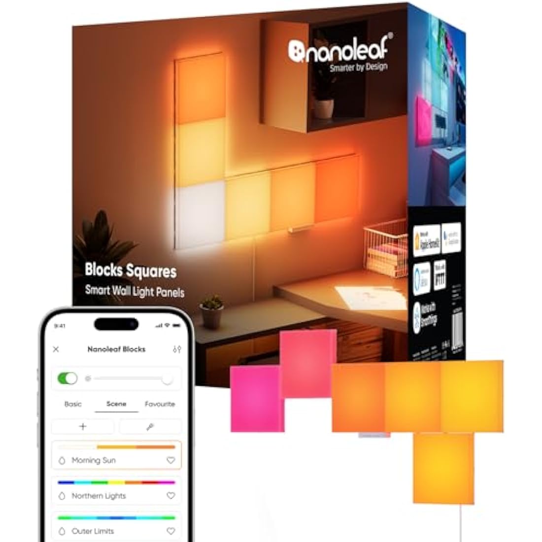Nanoleaf Blocks 10-Pack Combo Starter Kit | RGBW Color-Changing Wall Light Panels, LED Light Pegboard & Shelf, Pixel-Art Style, Thread & Wi-Fi, App & Voice Control (Works with Alexa, Apple Google)