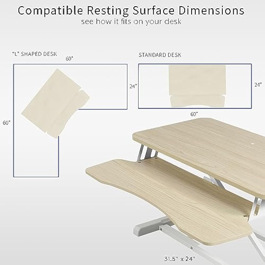 VIVO 81cm Desk Converter, K Series, Height Adjustable Sit to Stand Riser, Dual Monitor and Laptop Workstation with Wide Keyboard Tray, Light Wood Top, White Frame, DESK-V000KF