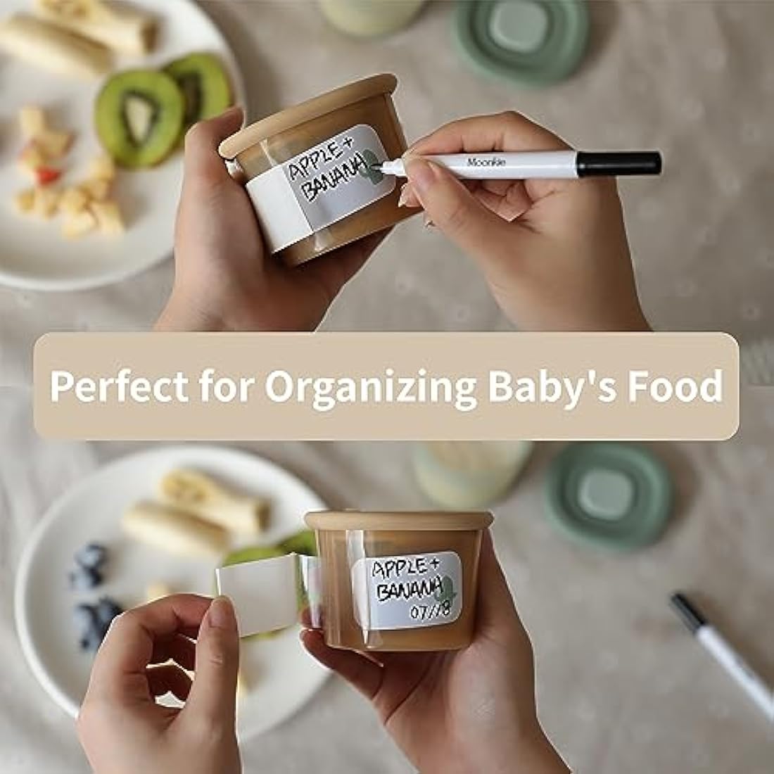Moonkie Silicone Baby Food Storage Containers, 6 Pack, 120ml Weaning Freezer Pots with Airtight Lids, Reusable Baby Food Snack Pots, Microwave and Dishwasher Safe, Perfect for Infant & Toddler Food