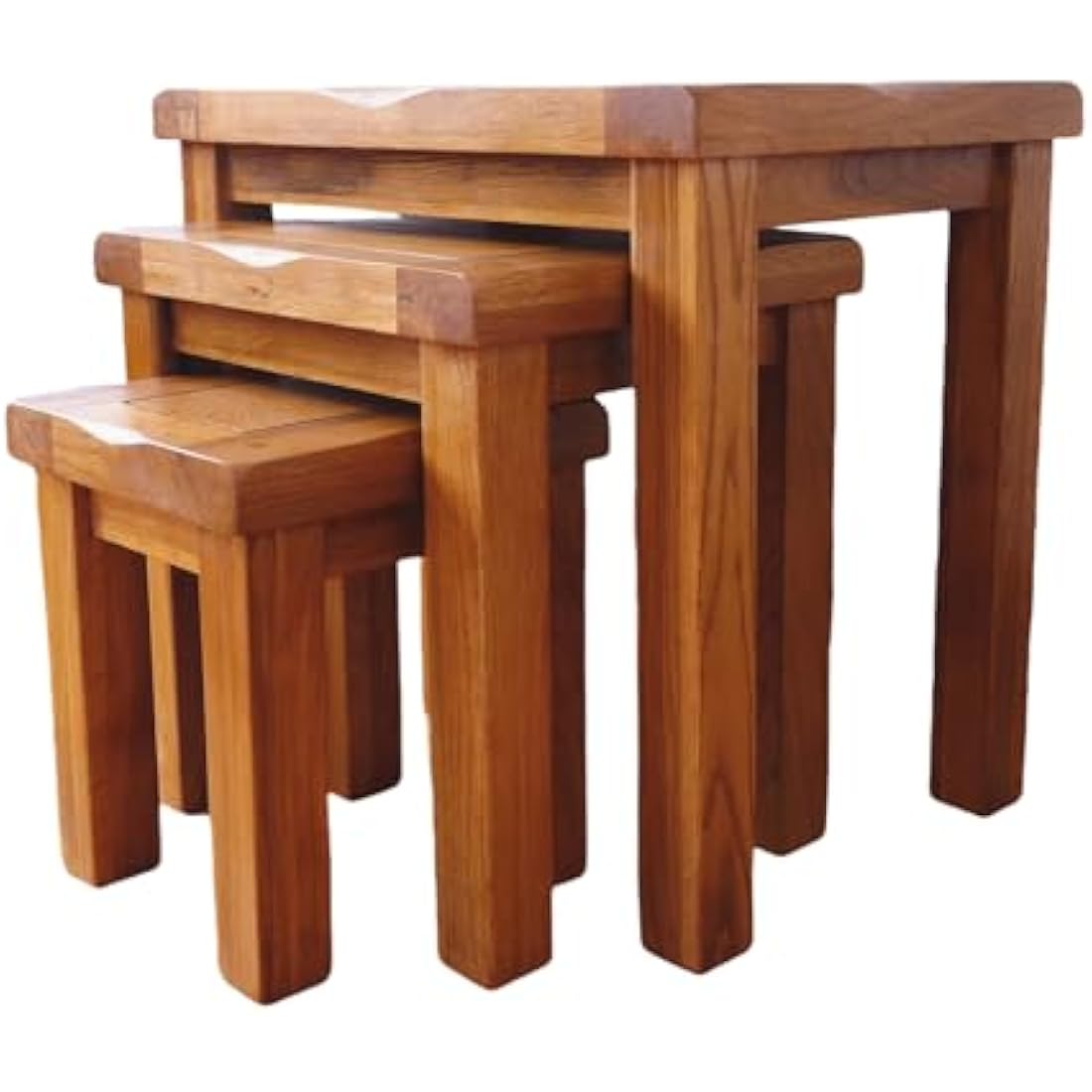 Kemtpase Nesting Table Solid OAK Nest of 3 Tables Wooden Side Nesting Wood End Coffee Lamp Table Rustic Sets