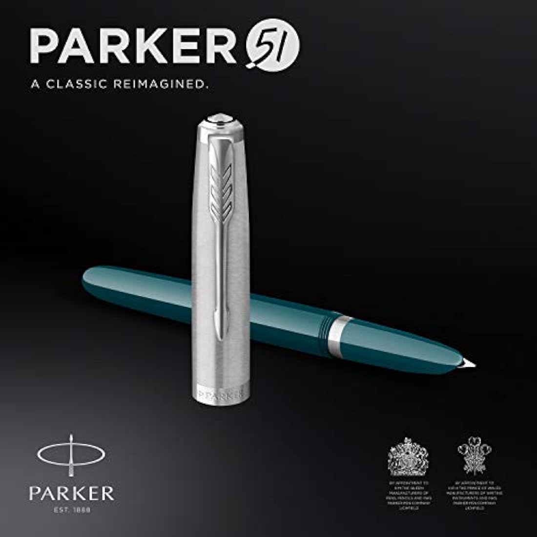 Parker 51 Fountain Pen | Teal Blue Barrel with Chrome Trim | Fine Nib with Black Ink Cartridge | Gift Box