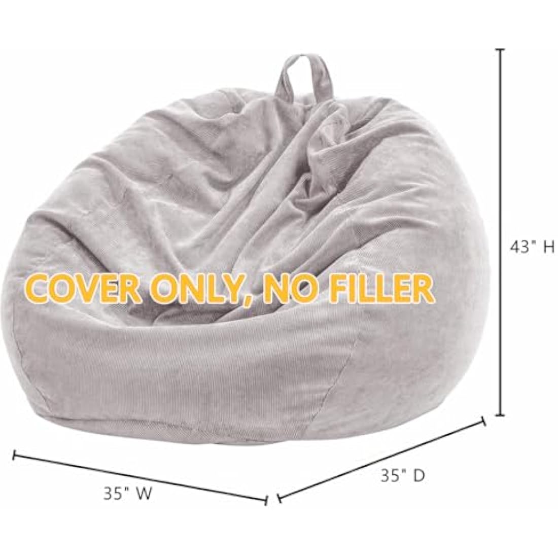 Nobildonna Bean Bag Chair Cover (No Filler) for Kids and Adults. Extra Large 300L Bean Bag Stuffed Animal Storage Washable Soft Premium Corduroy Stuffed Plush Toys Bean Bag Cover (Light Grey)