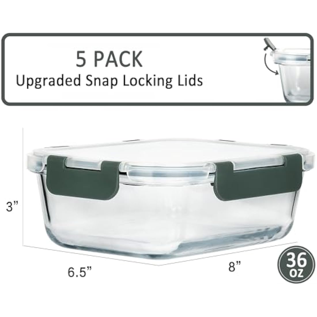 MCIRCO Glass Meal Prep Containers with Lids 1040ml Airtight Glass Food Storage Containers, Set of 5