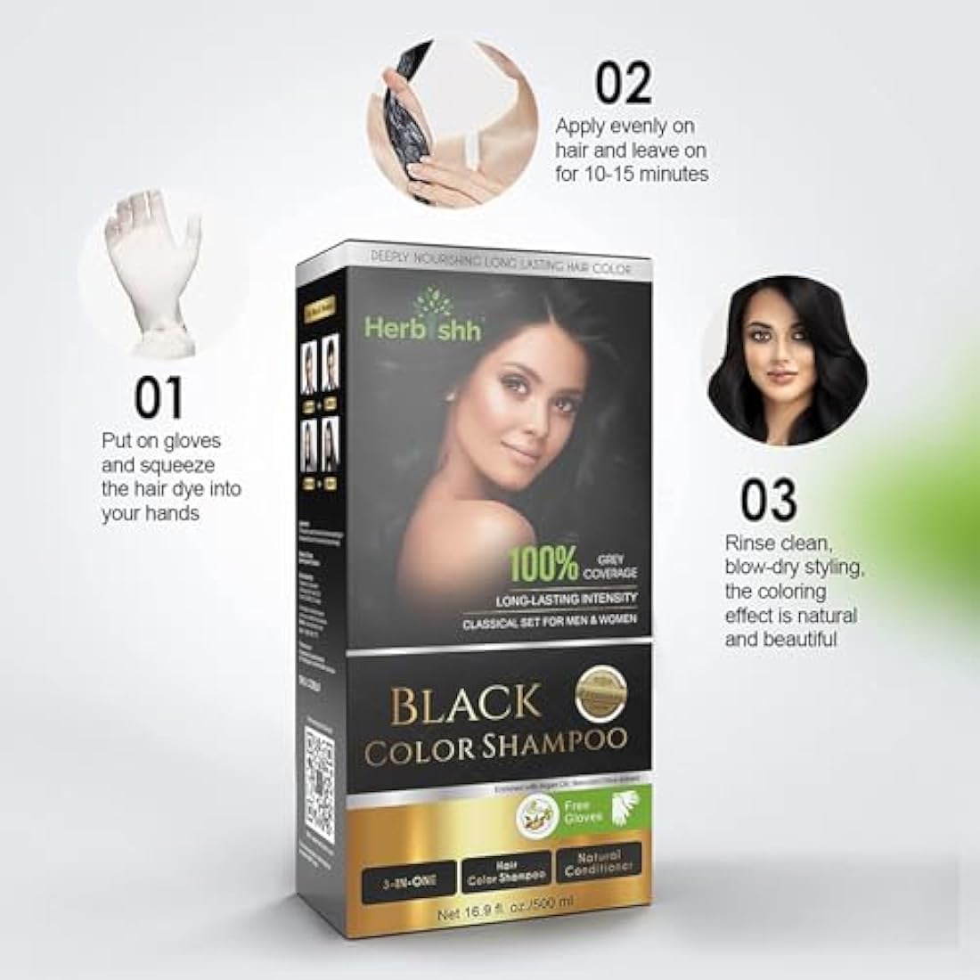 Combo Pack-2pcs Herbishh Hair Color Shampoo for Gray Hair+ 1pc Argan Intense Hair Mask- Hair Dye Shampoo – Colors Hair in Minutes – Long-lasting color– 500 Ml –Stimulates Dry Frizzy Hair (Black)