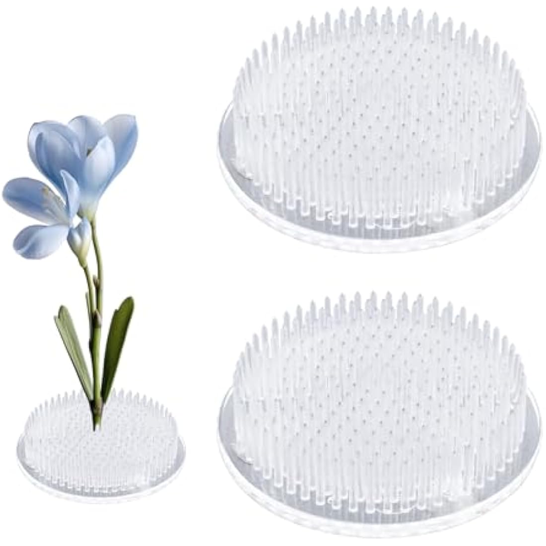 WANDIC Flower Frog, 2 Pcs Round Clear Plastic Ikebana Kenzan Frog Japanese Holder with 3 Suckers for DIY Craft