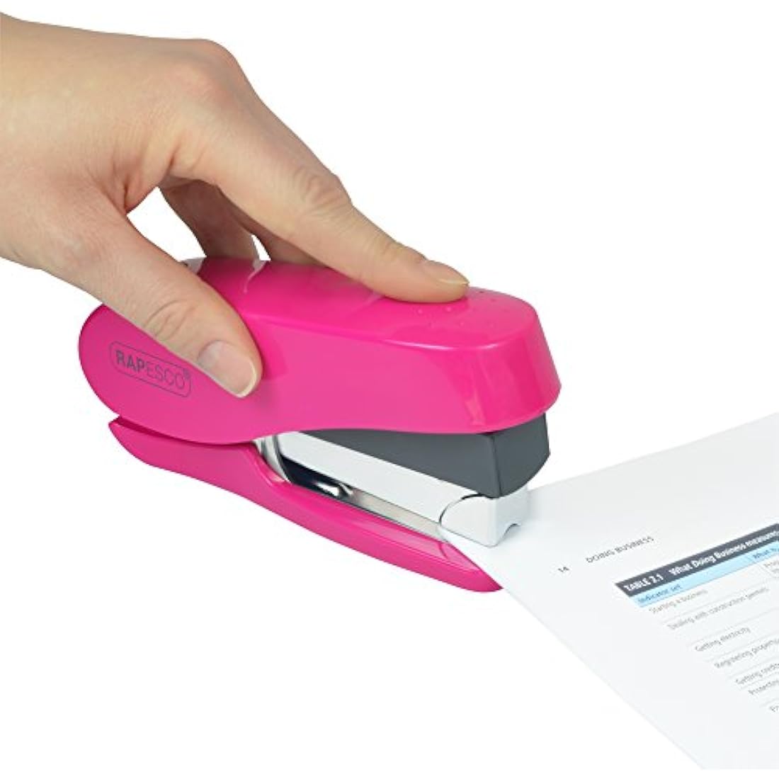 Rapesco 1468 Luna Less Effort Stapler with 2000 Staples, 50 Sheet Capacity, Hot Pink