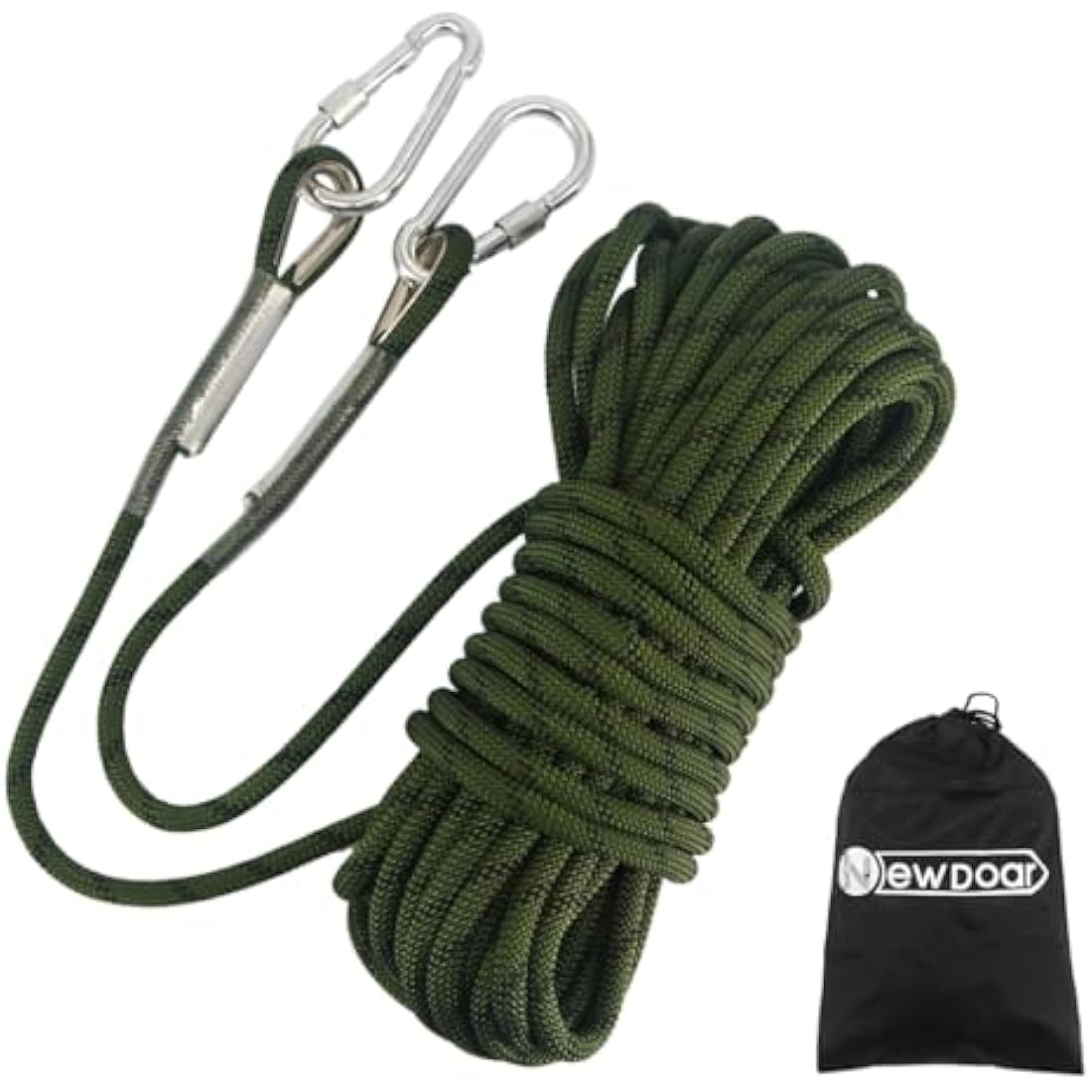 NewDoar 18KN Static Climbing Rope 10mm Accessory Cord Equipment 33FT(10M) 66FT(20M) 98FT(30M) 165FT(50M) Escape Rope with 2 Carabiners for Ice Climbing Fire Rescue Rope Safety Rope