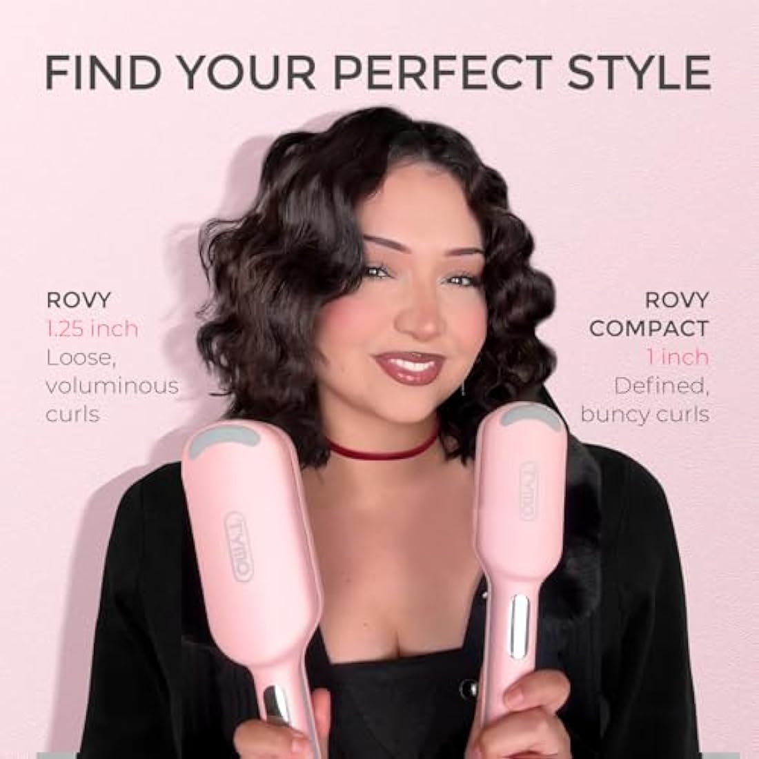 TYMO ROVY Hair Waver Crimper - Hair Curler, Deep Waver Curling Iron, Ionic Curling Wand with Ceramic Tourmaline Barrel for Women, Anti-Scald, Quick & Easy, Dual Voltage, Pink 25mm