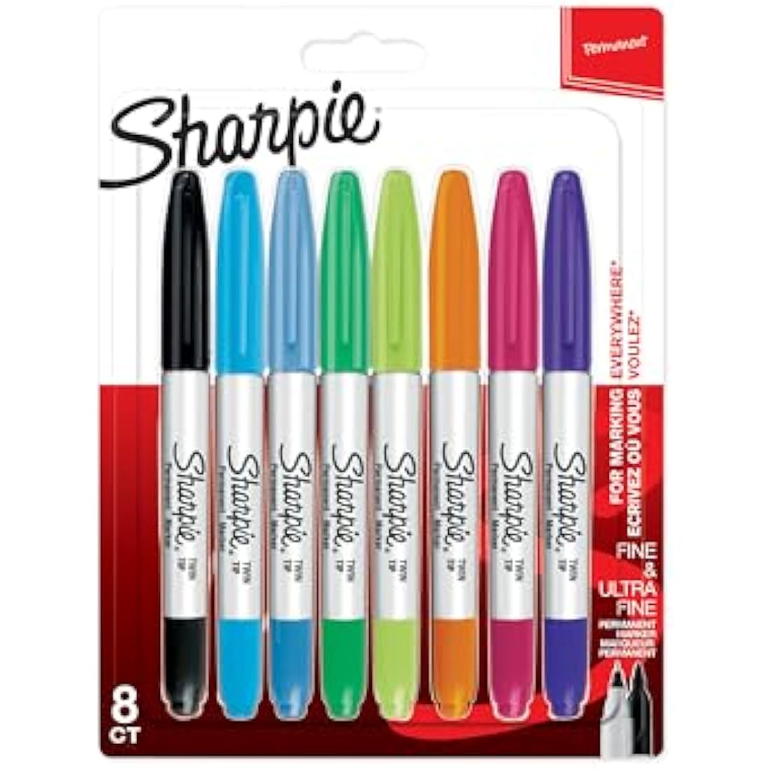 Sharpie Twin Tip Permanent Markers | Fine & Ultra-Fine Points | Assorted Colours | 8 Marker Pens