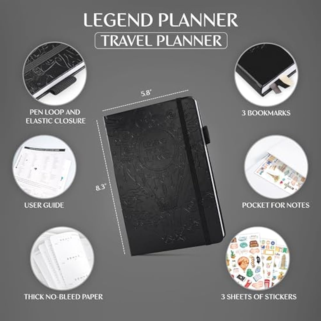 Legend Travel Planner – Vacation Itinerary Organizer – Travelling Journal for Women, Men & Couples – Traveling Log (Black)