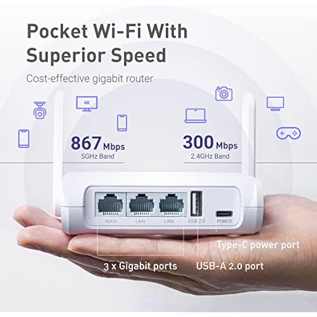 GL.iNet GL-SFT1200 (Opal) Portable Wifi Router for Travel, Wireless Access Point, Pocket Wifi 5 Abroad, Secure Vpn Router, Mobile Wireless Routers for Modem, Mini Routers for Hotel, Plane, Openwrt