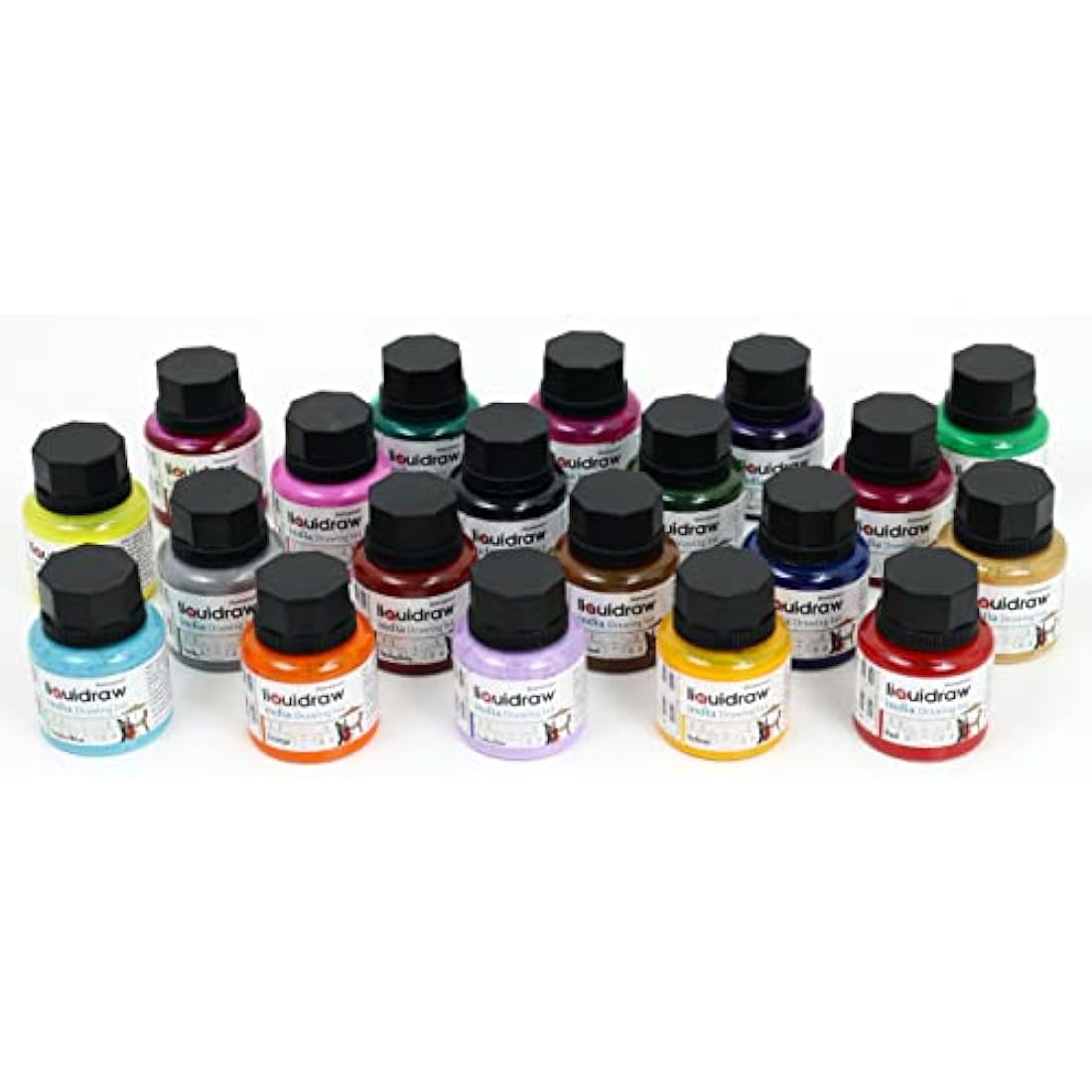 Liquidraw Coloured Drawing Ink Set India Ink, Waterproof, Set of 20 Assorted Colours, 35ml Indian Inks for Artists