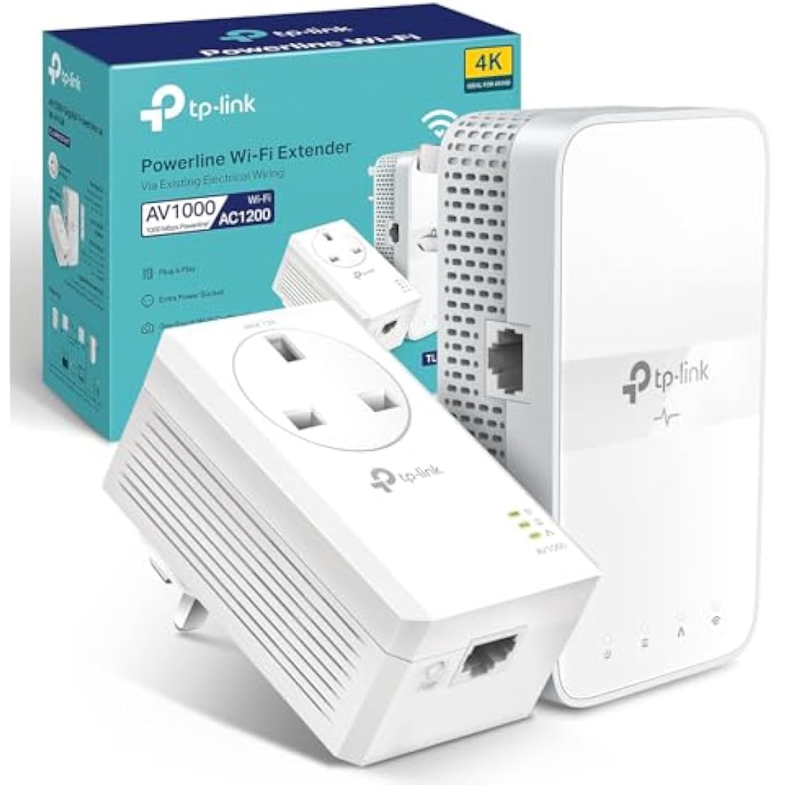 TP-Link TL-WPA7617 KIT AV1000 Powerline Adapter WiFi Extender, WiFi 1200Mbps, Ethernet Ports, Powerline WiFi Extender, Powerline Network Adapters, Plug & Play, 4K video streaming & Online Gaming