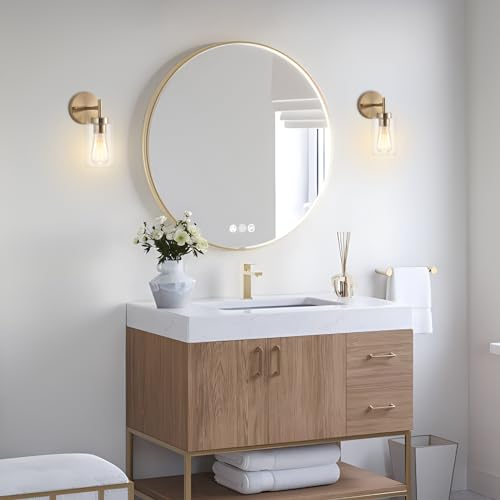 QAREHL Gold Wall Lights, Antique Brass Wall Lights with Glass Shade Vintage Bathroom Wall Light Fixture for Living Room, Bedroom, Hallway, Porch, 1