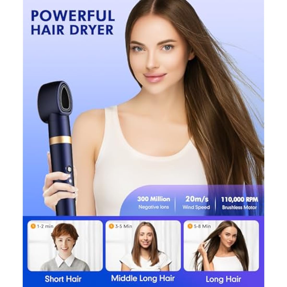 Air Styler-1300W 4 in 1 Hair Styler with 110000U/Hair Styler Curling Wands for Curling,Straightening,Volumizing and Drying-Hair Curler-Ionic Technology,Air stylers for All Hair Type(Dark Blue)