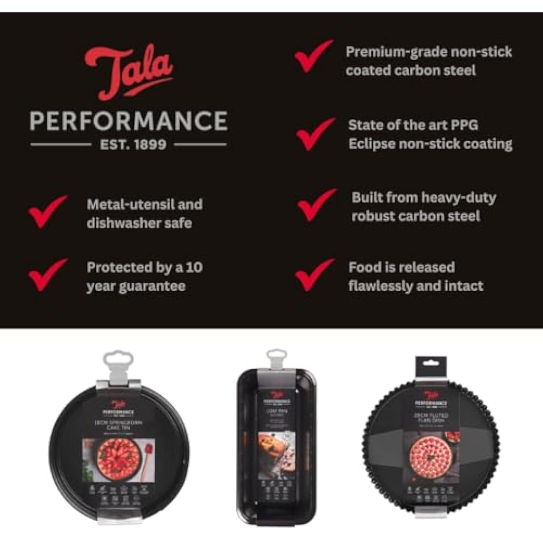 Tala Performance, Loose Base Square Cake Tin, Professional Gauge Carbon Steel with Eclipse Non-Stick Coating, 18 cm x 18 cm / 7" x 7" Cake Pan; Ideal for Bakes and Celebration Cakes