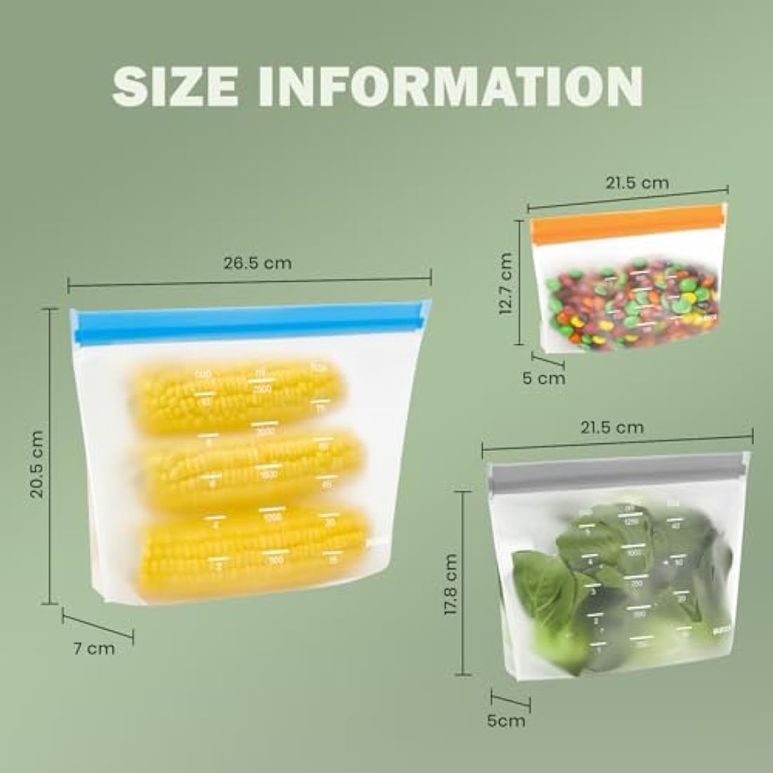 IDEATECH 20 Pack Reusable Freezer Bags, BPA Free Sandwich Bag, Reusable Silicone Food Storage Bag Leak Proof Airtight Container for Lunch, Snacks, Fruits and Vegetables