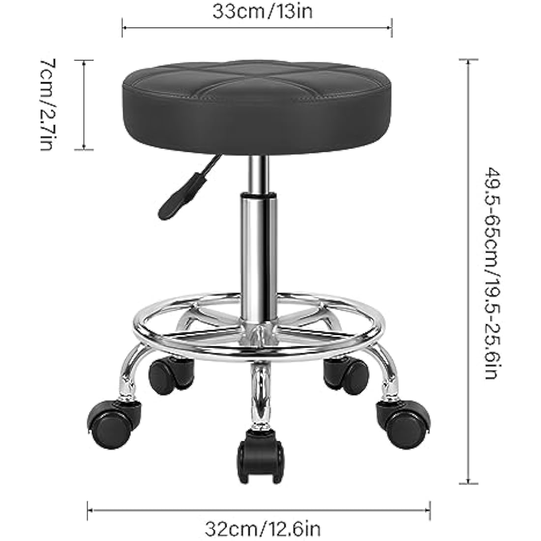 WKWKER PU Leather Round Rolling Stool Swivel Height Adjustment Home Office Drafting Lab Kitchen Massage with wheels Office Chair (black)