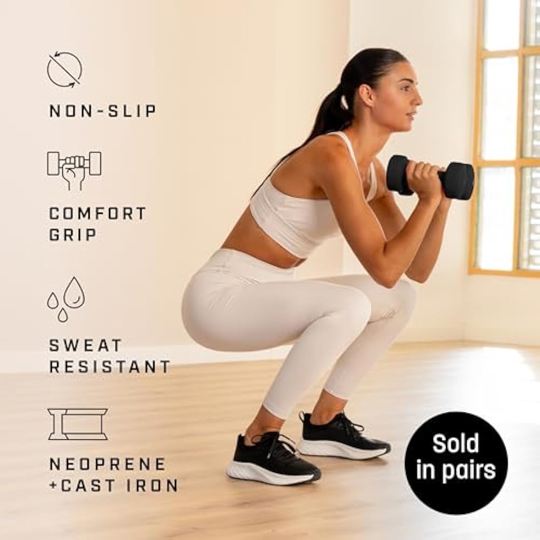 KG Physio Weights Dumbbells Set Women & Men - Neoprene-Coated & Sweat-Resistant Weights Set with Anti-Roll Technology & A3 Exercise Poster, Gym Equipment for Home, 1-10 kg Dumb Bells Pair