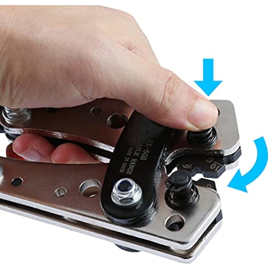Brileine Battery Cable Crimping Tool Kit from AWG 1/0-8 with 60PCS Copper Ring Terminals 8 Sizes Battery Cable Lug Crimper for Heavy Duty Wire Lugs, Battery Terminal, Copper Lugs(Set Blue)