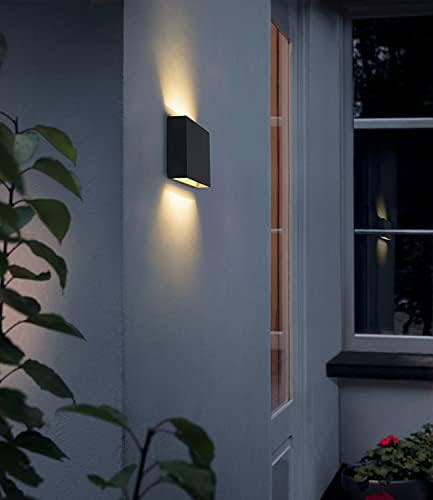 DAWALIGHT Up Down Outside Lights 12W 3000K Warm White LED Outdoor Wall Lights Mains Powered IP65 Waterproof Rectangle Modern Wall Lamp for Patio Garden Living Room Porch, Plastic, Dark Grey