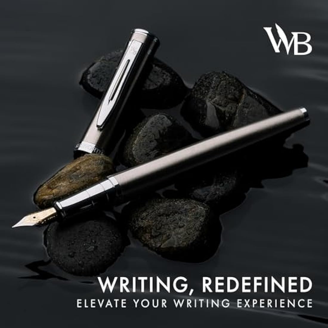 Wordsworth & Black Fountain Pen Set, Extra Fine Nib, Includes 24 Pack Ink Cartridges, Ink Refill Converter & Gift Pouch, Chrome Finish, Calligraphy, [Silver Chrome], Perfect for Men & Women