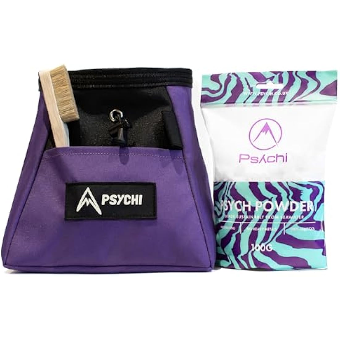 Psychi OG Climbing Chalk Bag Bucket Bundle - Starter Pack for Rock Climbing, Gym, Weightlifting - 7 Fun Colour Options - Includes Chalk Bucket, Loose Climbing Chalk & Bouldering Brush
