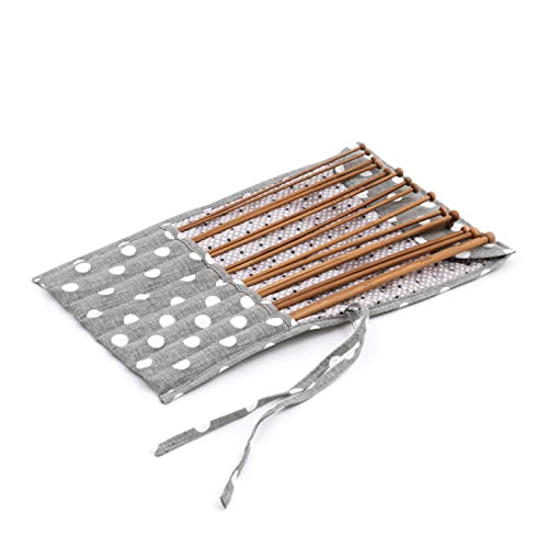 Hobby Gift Knitting Pin Wrap, Filled, Grey Linen Polka Dot