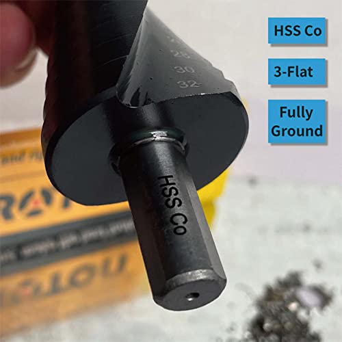 STROTON Metric M35 Cobalt Step Drill Bit for Stainless Steel and Hard Metal (4-32mm/15 steps)