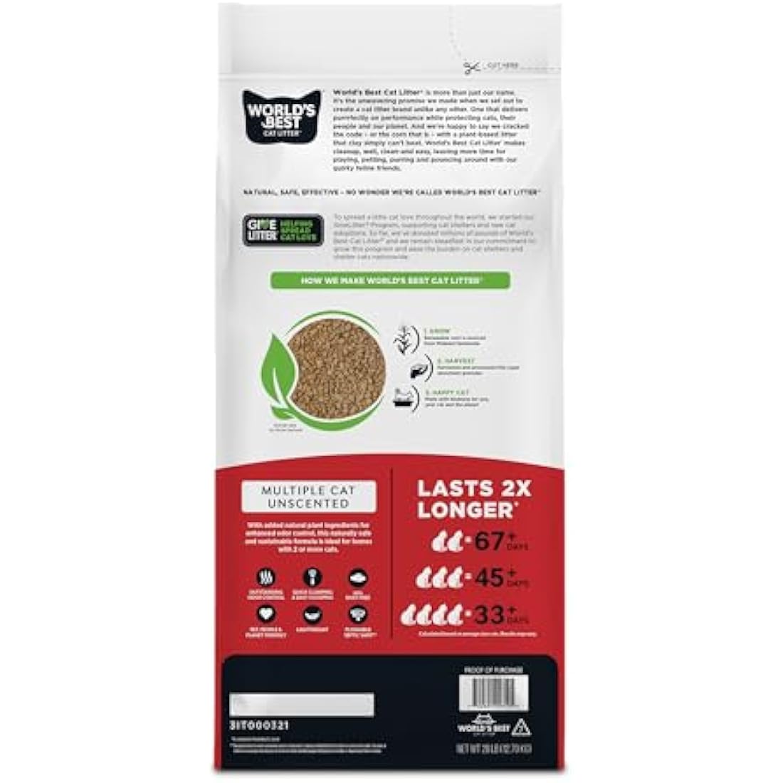 World's Best Cat Litter 28lb,Multiple Cat Unscented, 12.7 kg (Pack of 1)