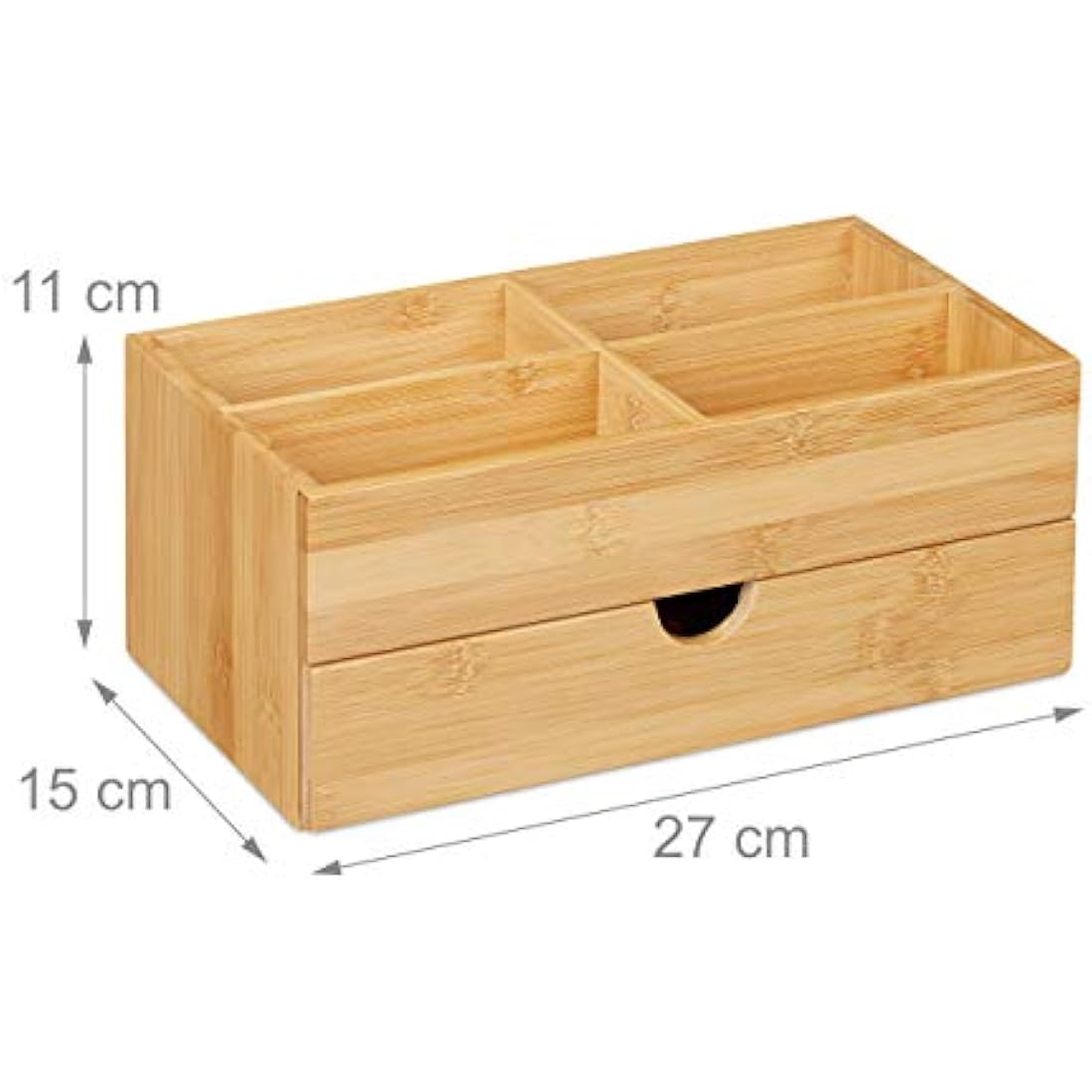 Relaxdays Bamboo Cosmetics Organiser, Multifunctional, 4 Compartments & Drawer, Desk Storage, Natural