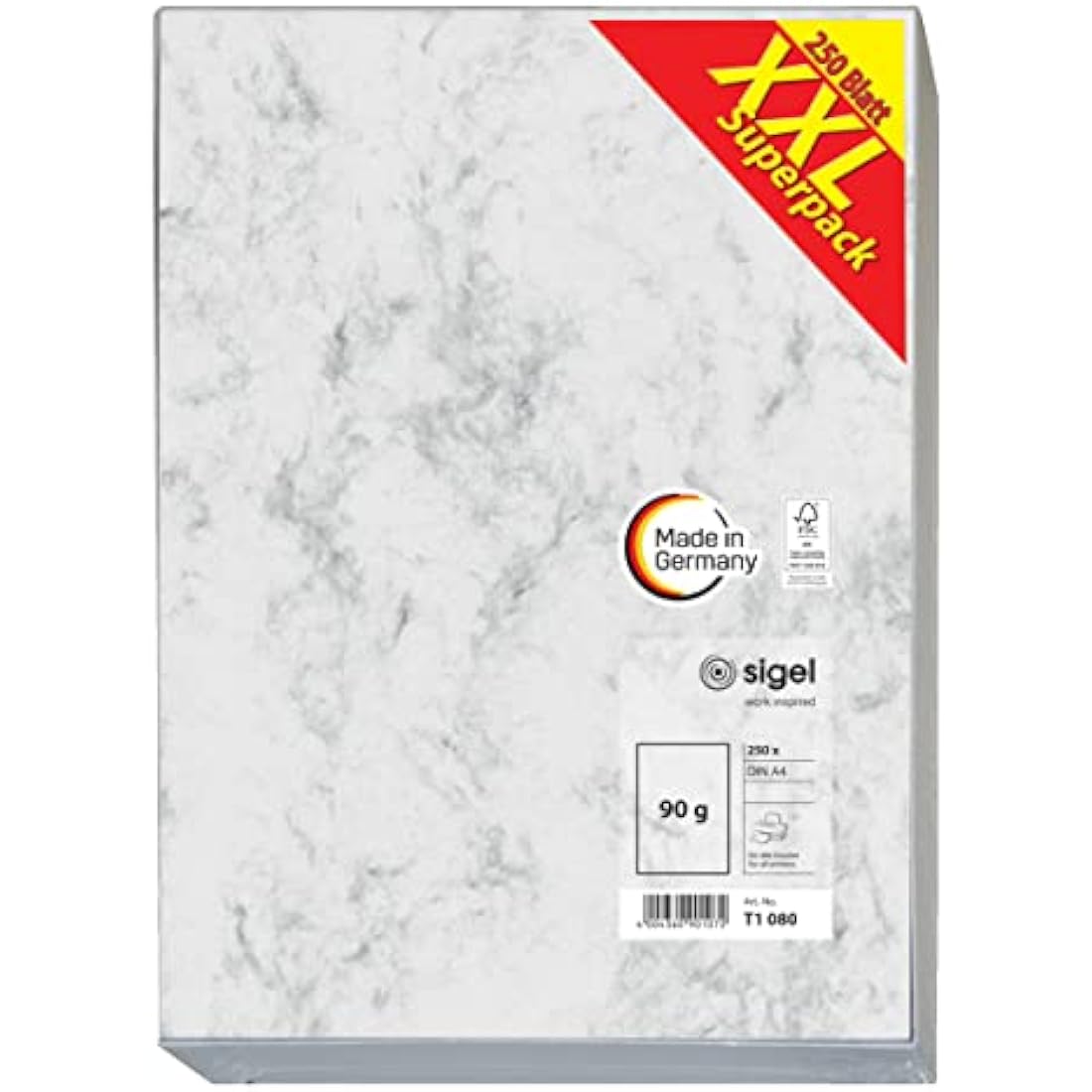 SIGEL T1080 Marbled Writing Paper, A4, 90 gsm double sided, Grey, 250 sheets