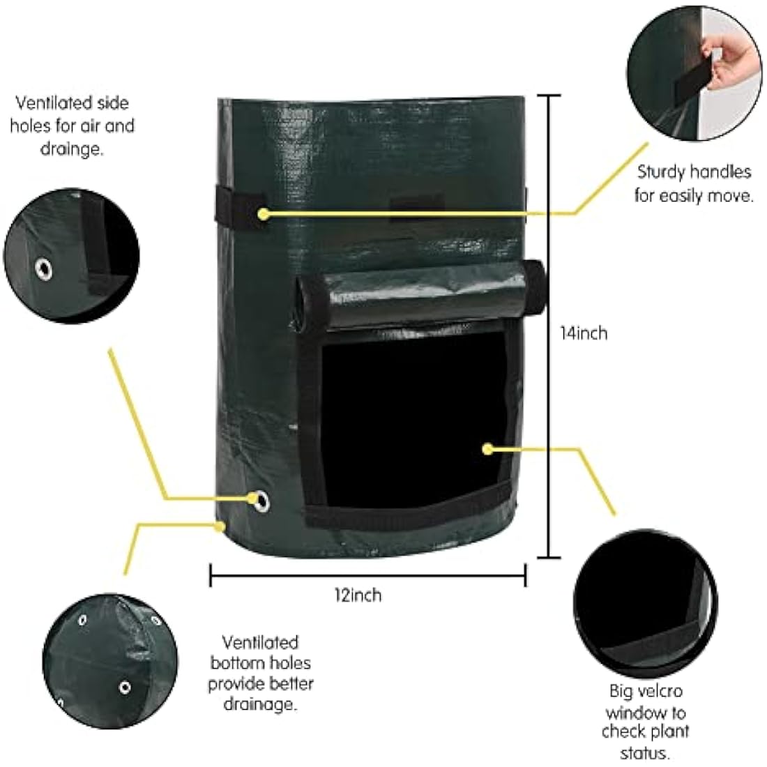 Ram® 4 Pack 7 Gallon Potato Grow Bag set. Garden Plant Bags for potatoes, carrots, tomatoes, cucumbers and other Vegetables. Made in Green Polyethylene Complete