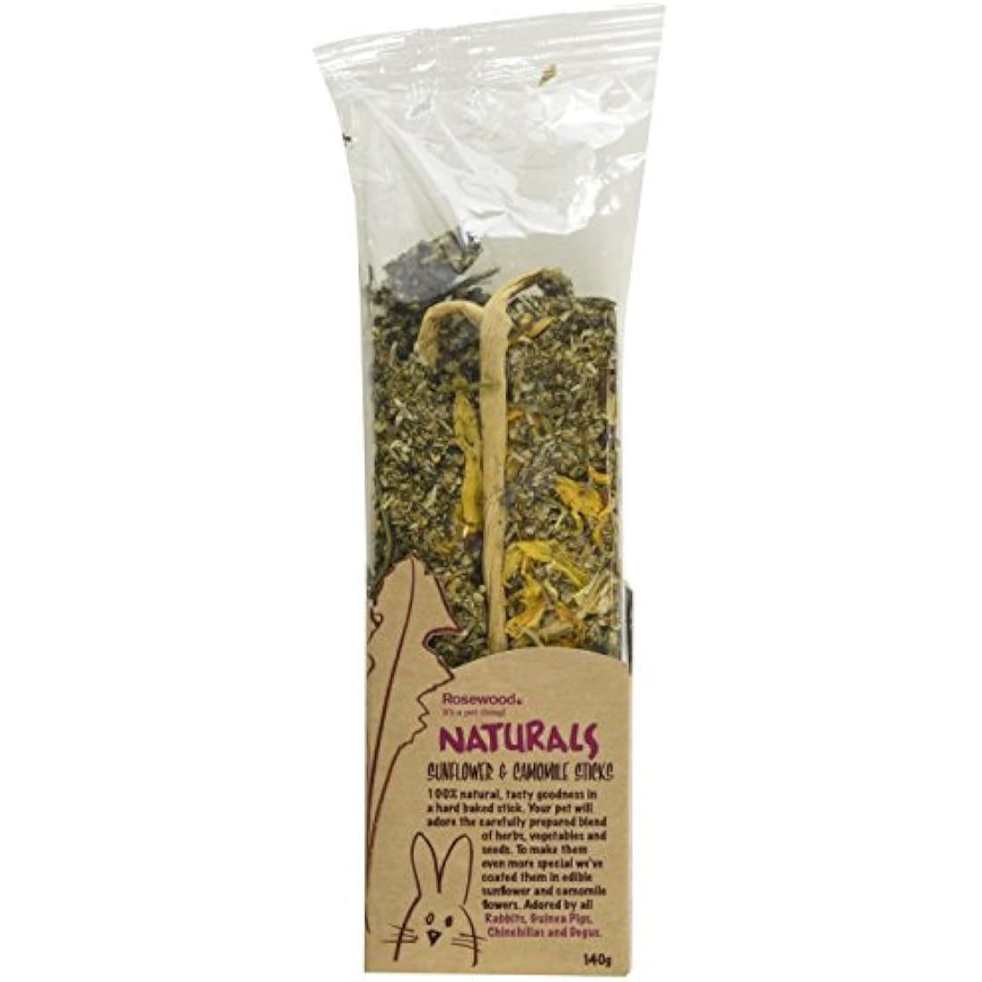Rosewood Naturals Sunflower & Chamomile Sticks, Small Animal Treat for Rabbits, Guinea Pigs, Chinchillas, Degus, Hamsters, Gerbils, Mice and Rats, 140g