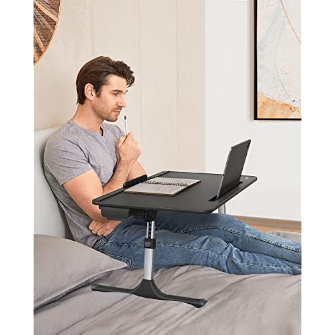 Laptop Desk, SAIJI 60 * 40cm Bed Table, Lapdesk, Height Angle adjustable, with Book Stand, Drawer, Tablet Slot, Breakfast Bed Tray for Sofa, Bed