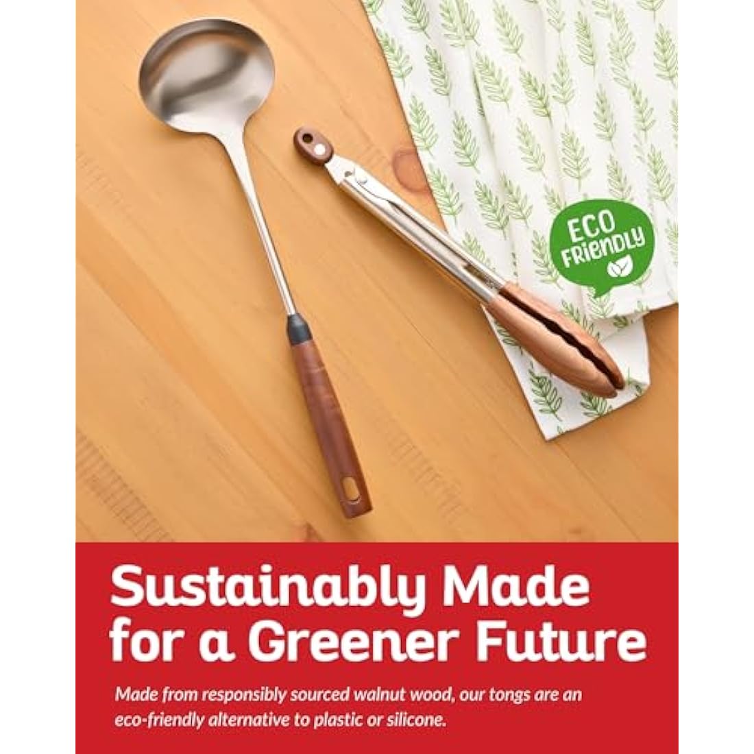 Boxiki Kitchen Tongs for Cooking with Walnut Wooden Tips - Wooden Tongs Ideal for BBQ, Salad, Toaster, Bread & Pickles - Made of Natural Walnut Wood, Size 12 Inch