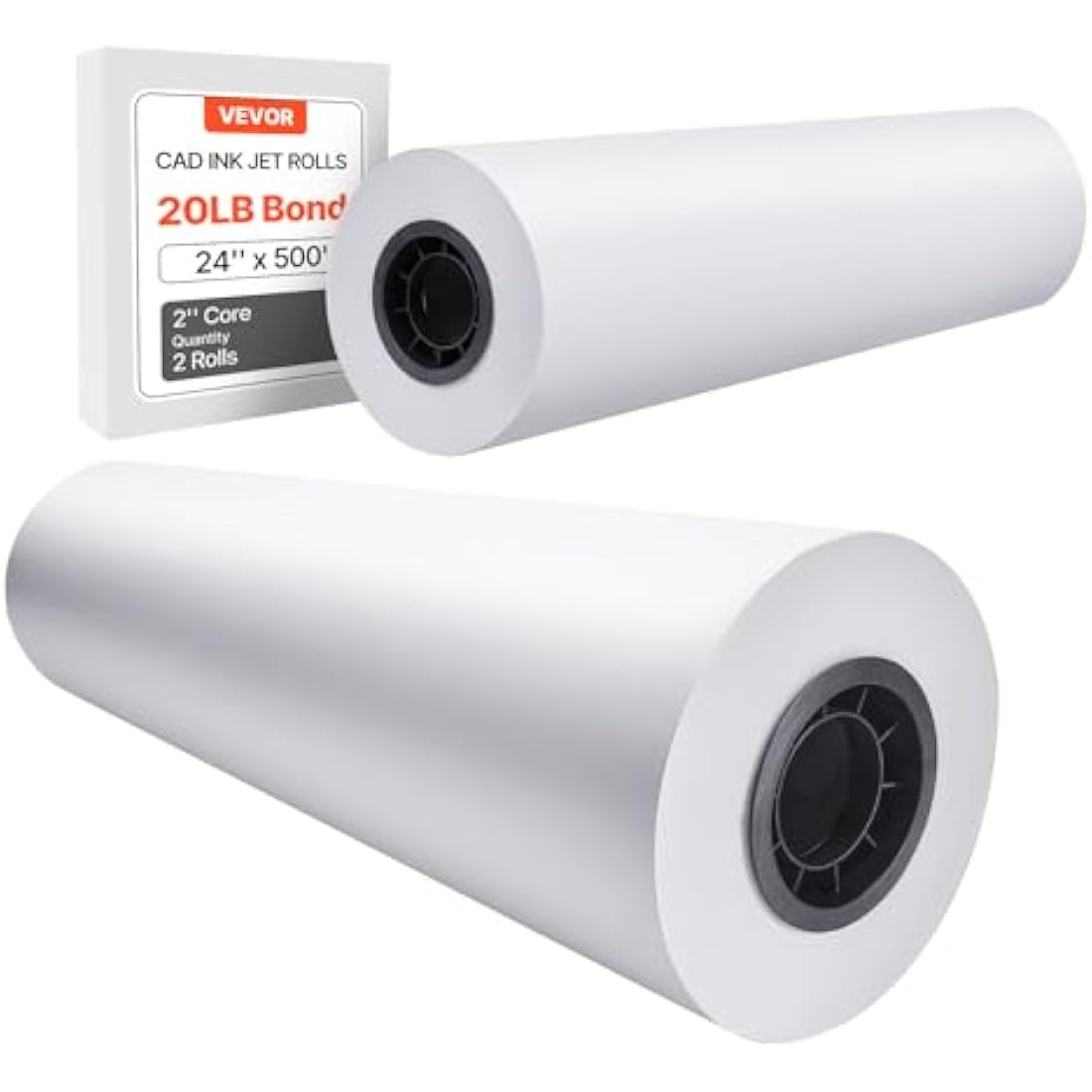 VEVOR Wide Format Paper, 24 in x 500 ft Plotter Paper, 2 Rolls CAD Bond Rolls with 3 in Core, 20 LB Bond Paper Rolls, Idea for CAD Drawings, Engineering Plans, GIS Maps & Architectural Designs