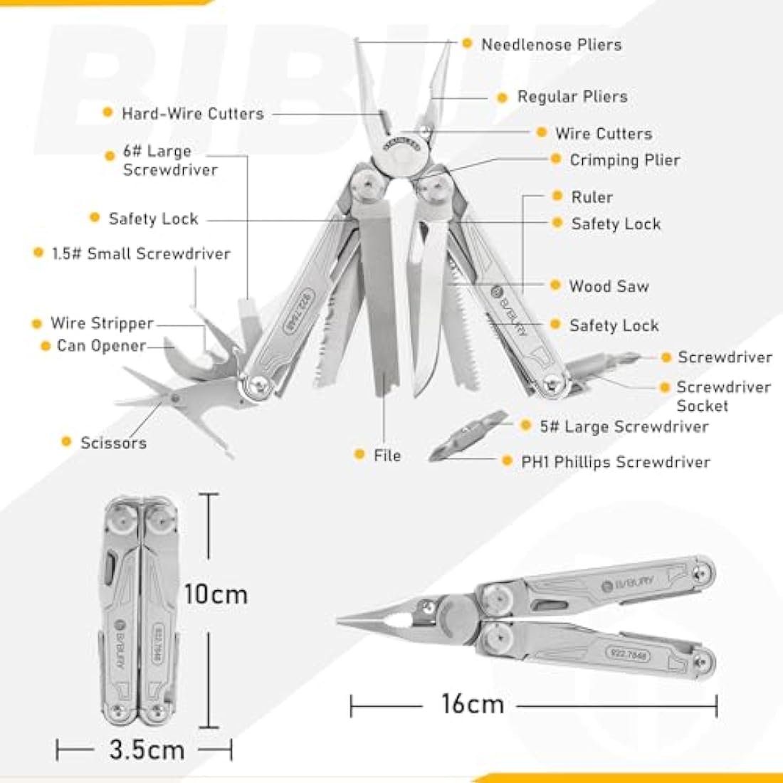 BIBURY Multitools, Upgraded Multi Tool Foldable Pliers, Stainless Steel Multitools with Nylon Pouch, Ideal for Camping, Outdoor, Repairing, Hiking - Gift for Dad Men
