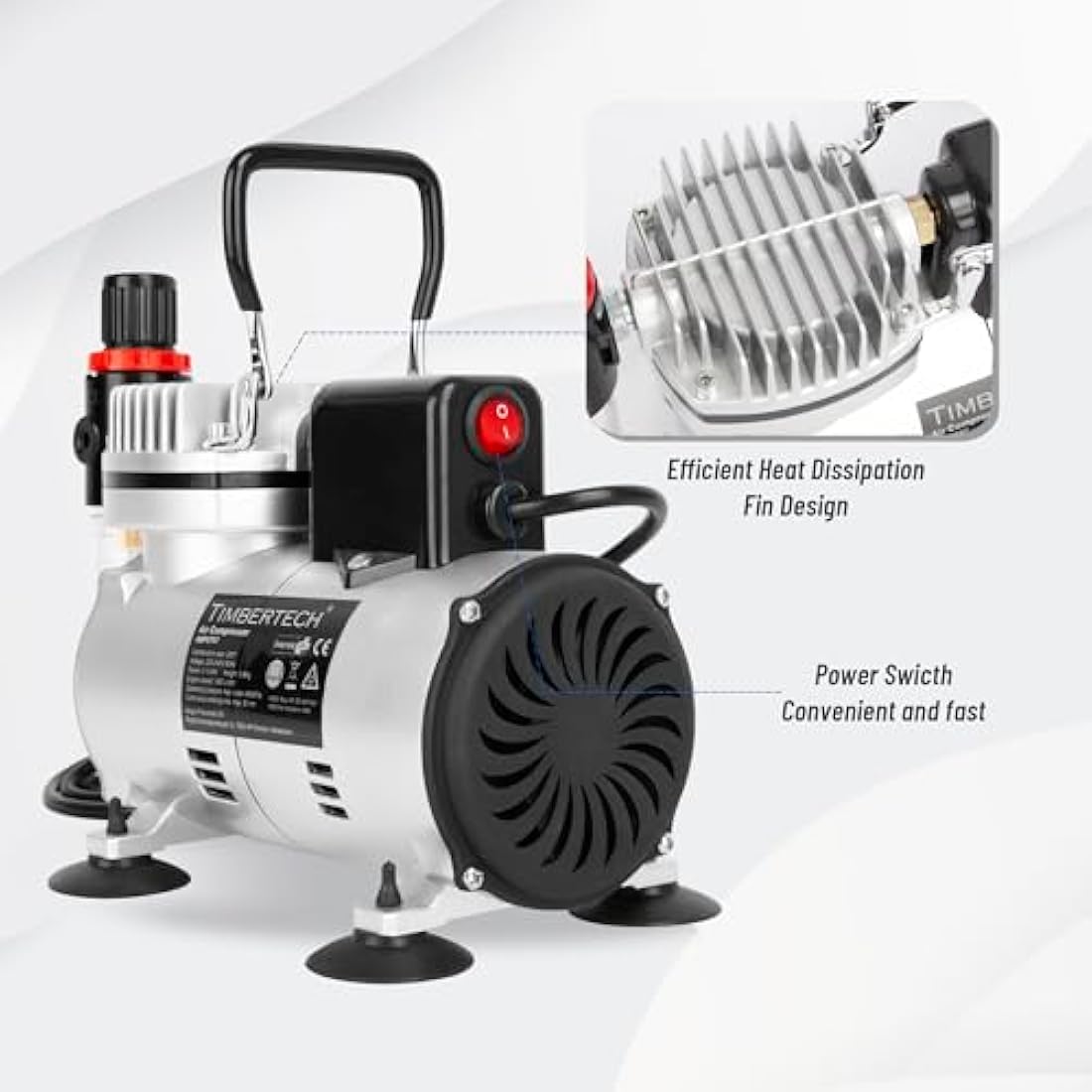 Timbertech Professional Upgraded Piston Airbrush Compressor ABPST07 with Motor Cool Down Fan/Powerful Working Pressure/Strong Airflow for Hobby, Food Decoration, Body Tattoo, Graphic and so on
