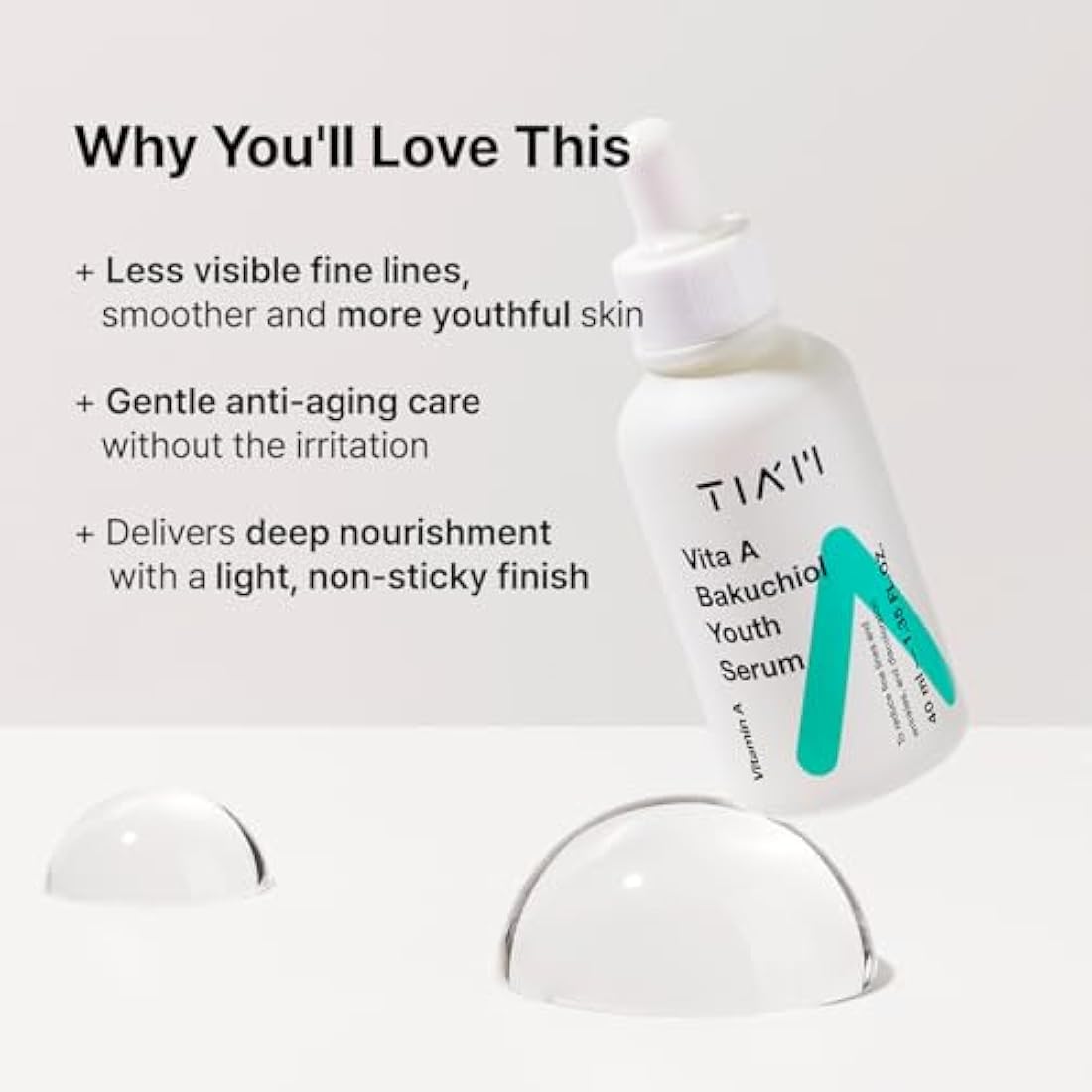TIAM Vita A Bakuchiol Youth Serum – Intense Firming Face Serum | Face Brightening Vitamin A Serum for Face | Fish Collagen- Infused Skin Brightening K beauty Skincare Serum (1.35 fl. oz.)
