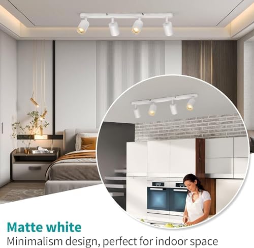 wowatt 4 Way Ceiling Spotlight Bar White, Modern Ceiling Light Fitting Adjustable with GU10 Socket Spot Lights Ceiling Indoor Spot Lamp Rotatable for Kitchen Bedroom Hallway, GU10 Bulb Not Included